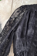 Elena Lace Embroidered Buttoned Maxi Dress-Black