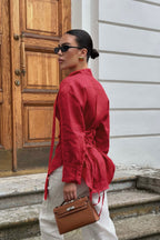 Isabella Linen Tie Blouse Shirt-Red