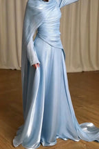 Elena Draped Cape Ruched Waist Maxi Dress
