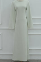 Pearl-Trimmed Cape Modest Evening Gown-Green