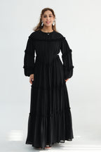 Tiered Ruffle Chiffon Maxi Dress-Black