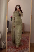 Lace Texture Ruched Asymmetric Maxi Dress