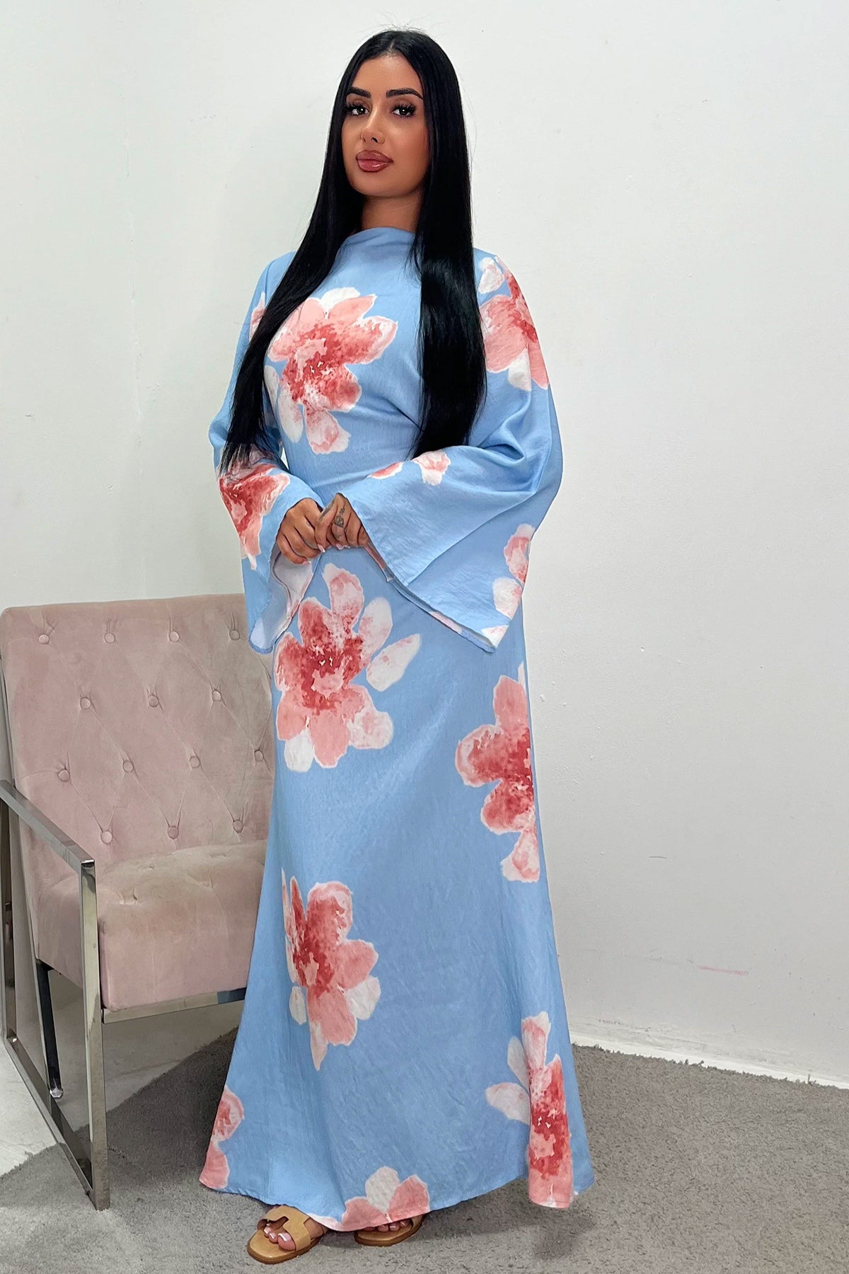 Bloom Floral Maxi Dress-Blue