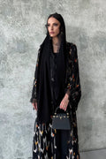 Lace-Trimmed Printed Open Abaya & Hijab Set