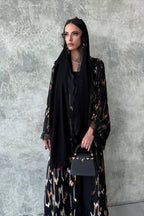 Lace-Trimmed Printed Open Abaya & Hijab Set