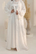 3D Floral Applique Open Abaya & Matching Hijab Two-Piece Set-White