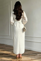 Embroidered Texture Button Detail Maxi Dress