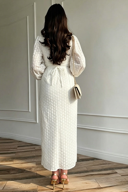 Embroidered Texture Button Detail Maxi Dress