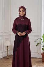 Asymmetric Lace-Trimmed Maxi Dress-Wine