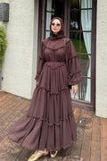 Tiered Ruffle Chiffon Maxi Dress-Coffee