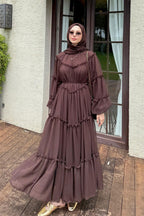 Tiered Ruffle Chiffon Maxi Dress-Coffee