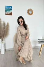 Chic Sculptural Pleats Spring Set-Brown