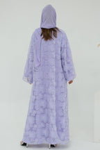 Hand-Beaded Floral Mesh Abaya Two-Piece Set-Purple