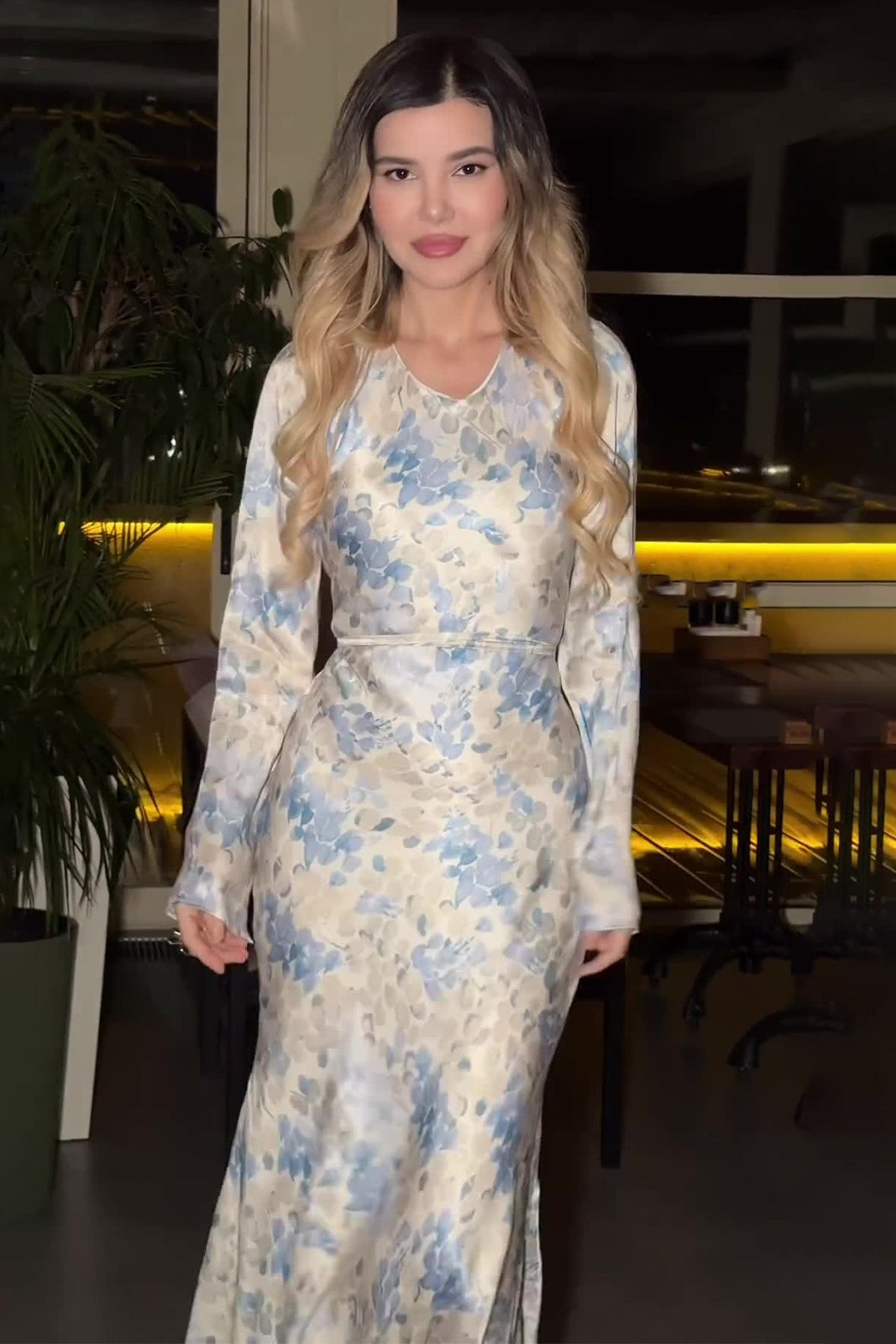 Clara Watercolor Flare Sleeve Midi Dress