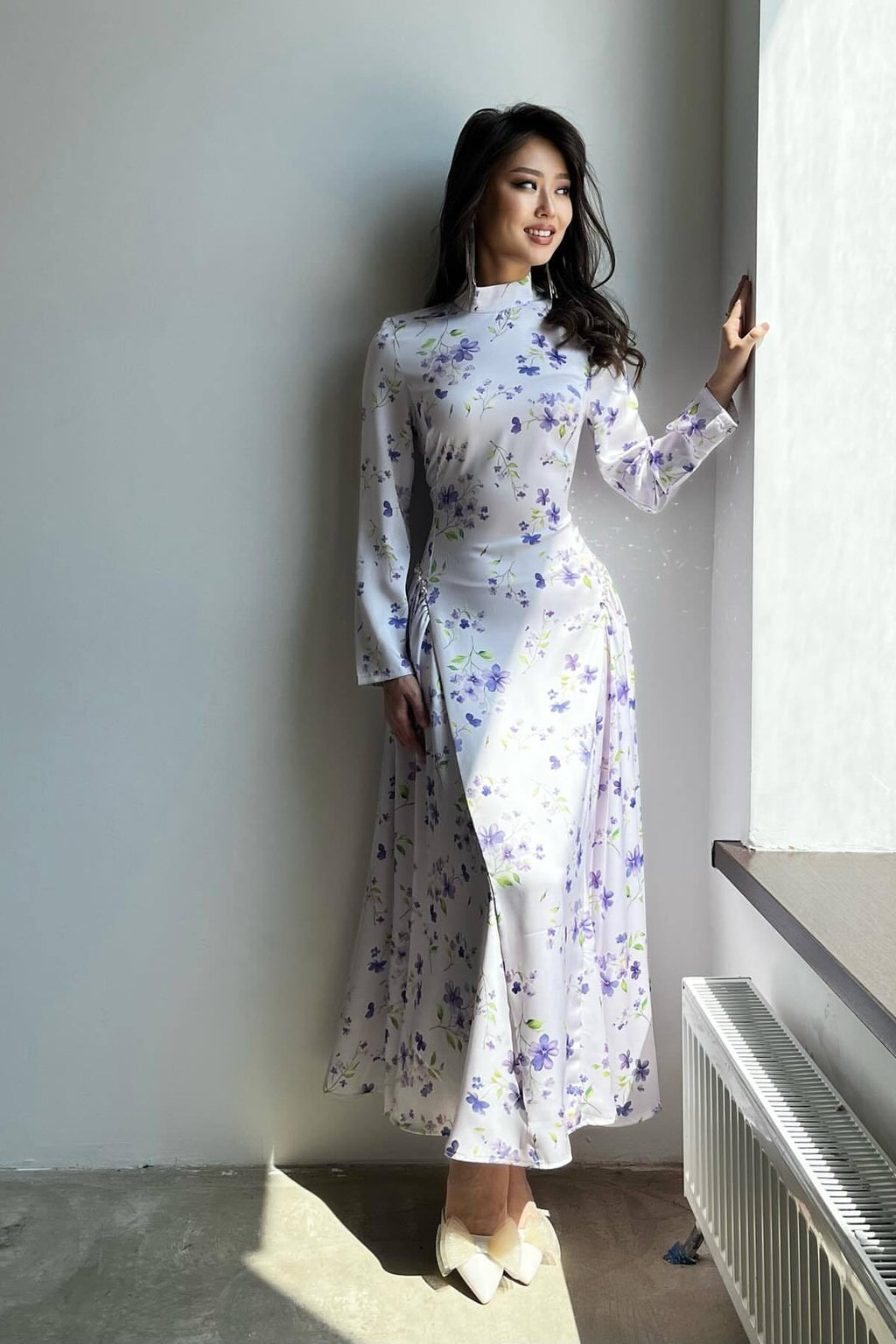 Rhinestone Embellished Slim-Fit Elegant Maxi Dress-Floral