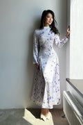 Rhinestone Embellished Slim-Fit Elegant Maxi Dress-Floral