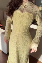 Fiona Lace Flare Sleeve Maxi Dress-Yellow