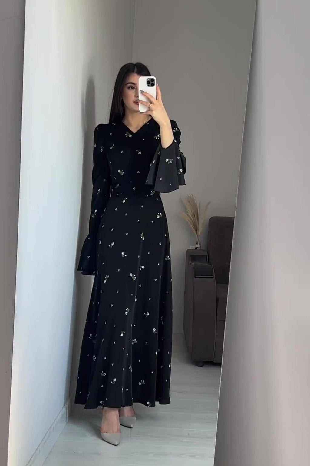 Ruffle Sleeve Cinched Floral Romantic Maxi Dress
