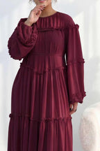 Tiered Ruffle Chiffon Maxi Dress-Wine