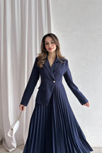 Amara Blazer Pleated Maxi Dress-DarkBlue