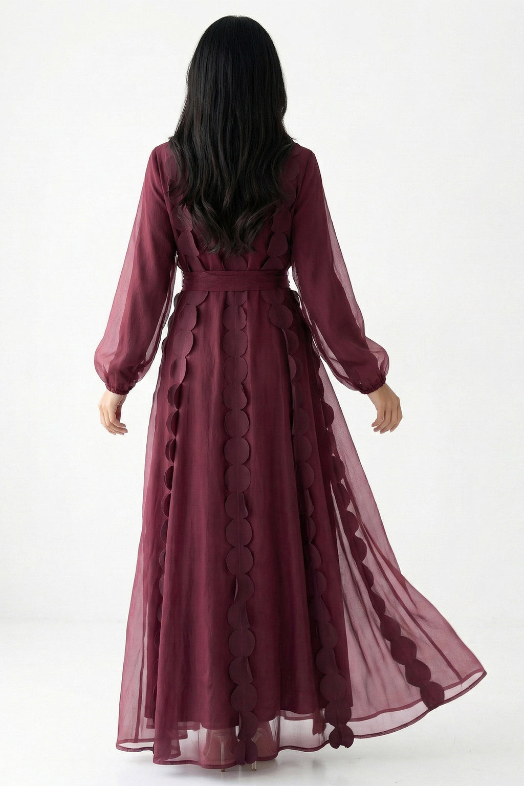2-Piece Textured Circle Patchwork Abaya Set-Wine