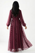 2-Piece Textured Circle Patchwork Abaya Set-Wine