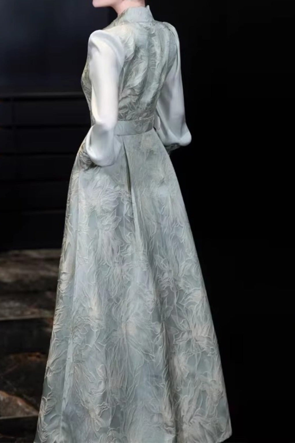 Sophisticated Slim-Fit Tailored Modest Maxi Dress-Blue