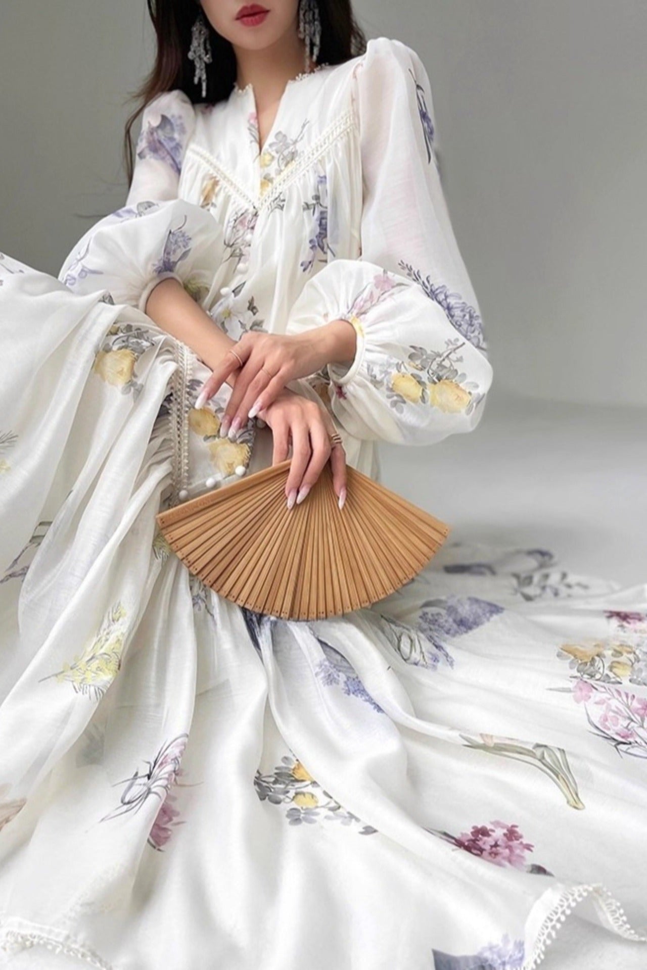 Lace-Trimmed Floral Summer Modest Maxi Dress