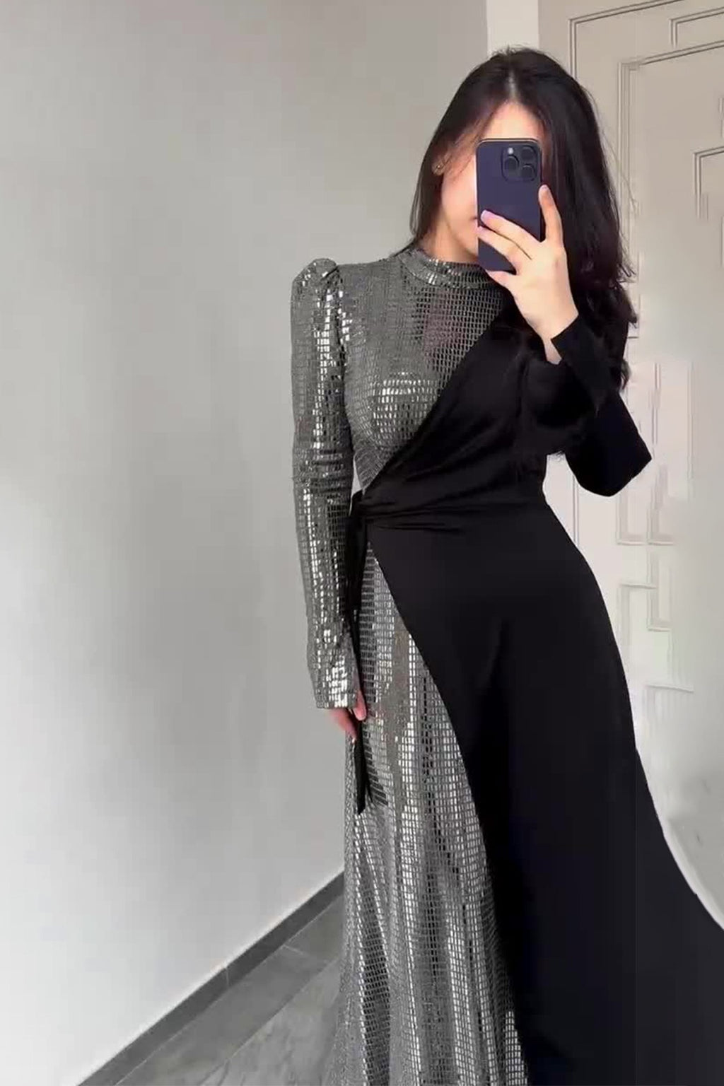 Lyla Sequin Wrap Side Tie Maxi Dress