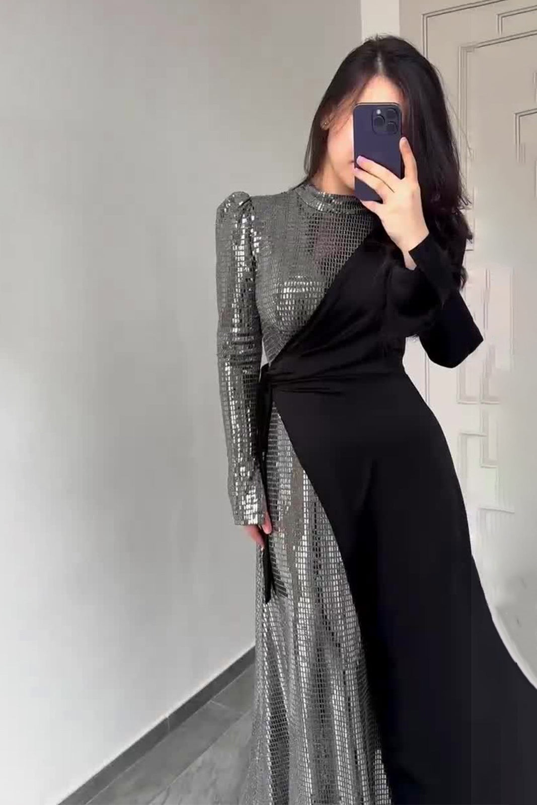 Lyla Sequin Wrap Side Tie Maxi Dress
