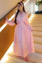 Sophia Luminous Ruched Waist Maxi Dress-Pink