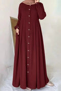 Sophisticated Pleated-Waist Shirt Dress-Red