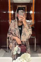 Floral Print Sheer Open Abaya & Matching Hijab Set