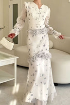 Sage Ink Floral Ruffle Mermaid Dress