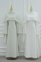 Pearl-Trimmed Cape Modest Evening Gown-Green