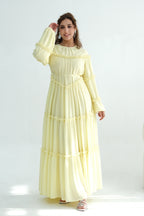 Tiered Ruffle Chiffon Maxi Dress-Yellow