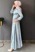 Liora Striped Pleated Modest Maxi Dress