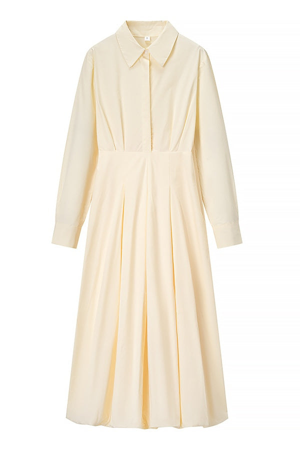 Chloe Elegant Pleated Midi Shirt Dress
