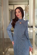 Fiona Lace Flare Sleeve Maxi Dress-Blue