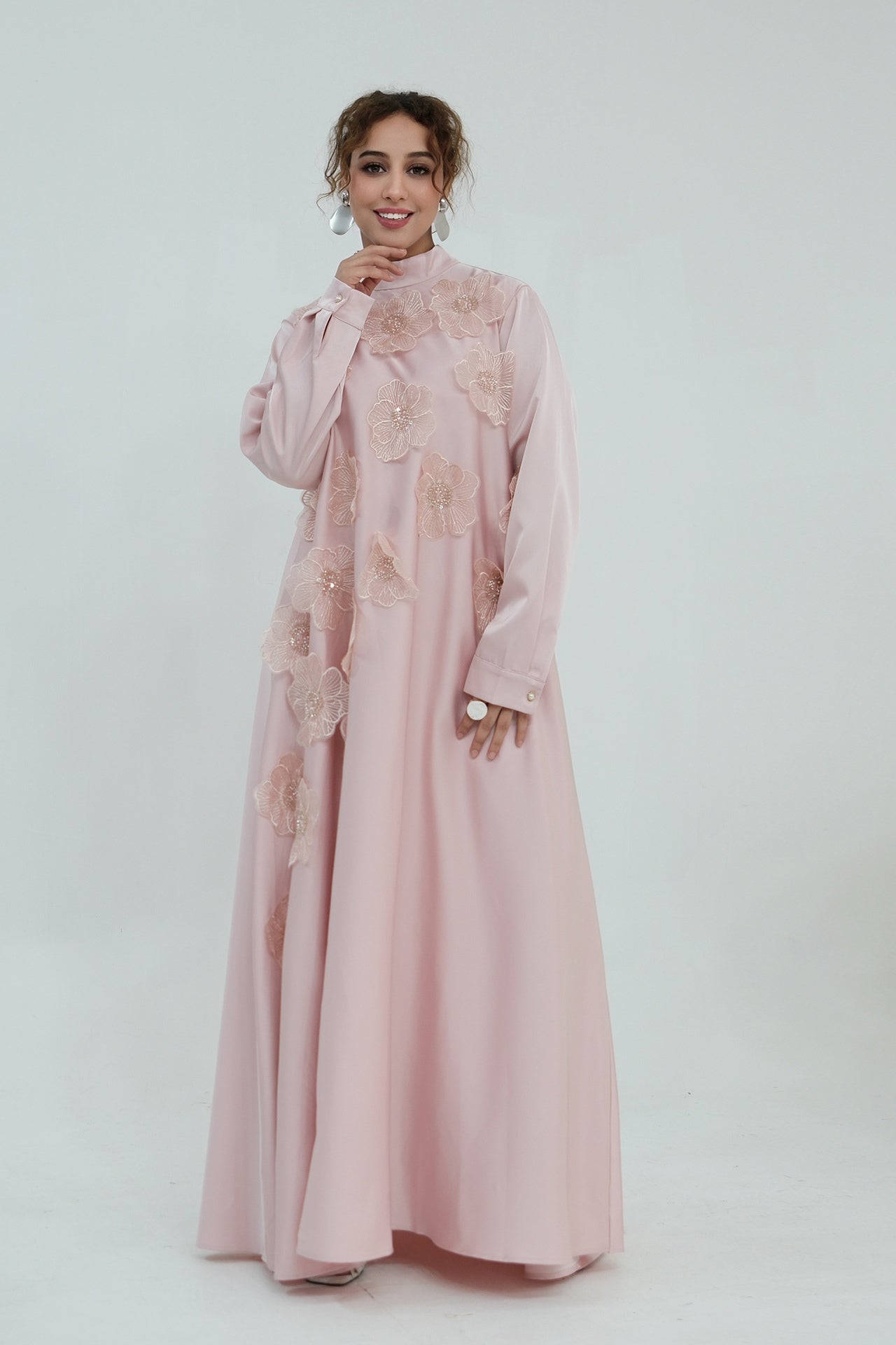 Lily Floral Applique Maxi Dress-Pink