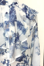 Vintage Toile de Jouy Inspired Flare Sleeve Modest Maxi Dress