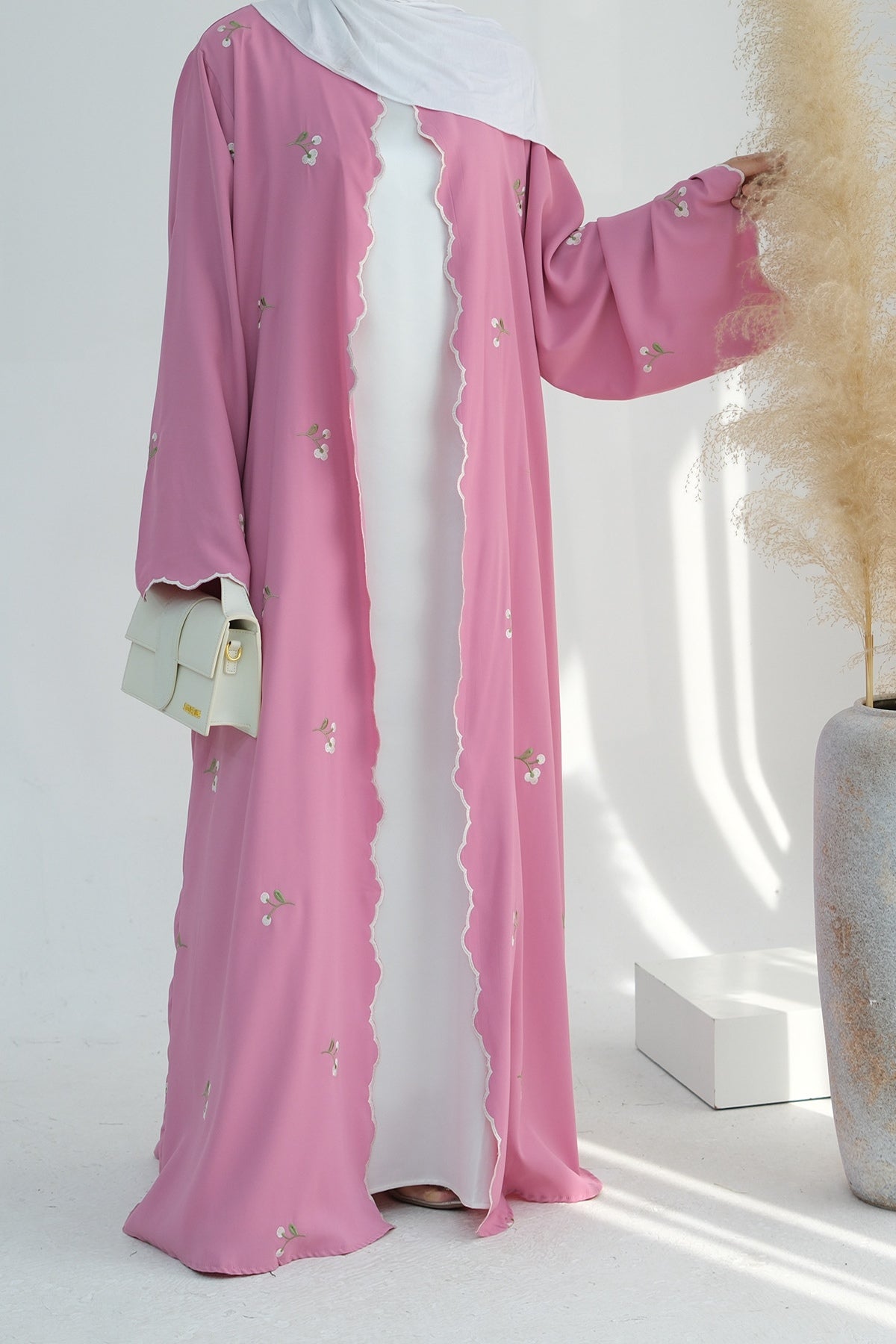 Floral Embroidered Open Abaya Dress