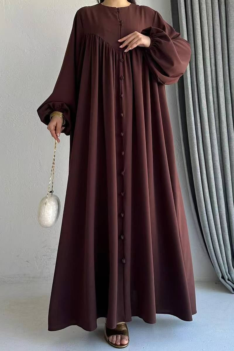 Versatile Full Button-Down Maxi Tunic-Brown
