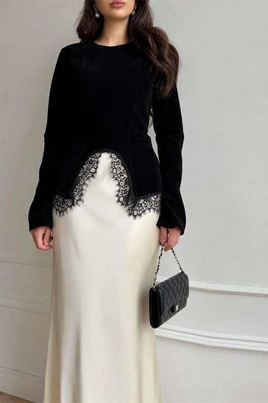 Bella Velvet Satin Lace Maxi Dress
