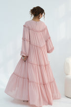 Tiered Ruffle Chiffon Maxi Dress-Pink