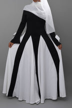 Black & White Color-Blocked Modest Maxi Dress