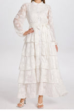 Freya Embroidered Tiered Button Front Dress-White