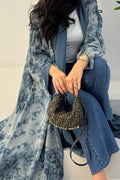 Graceful Printed Chiffon Robe & Matching Hijab Set-Blue