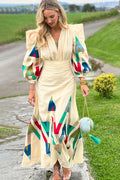 Elsa Geometric Print Puff Sleeve Maxi Dress