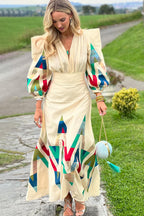 Elsa Geometric Print Puff Sleeve Maxi Dress